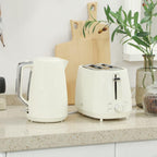 [UK Warehouse] Kettle and Toaster Set, 1.7L 3000W Fast Boil Kettle & 2 Slice Toaster Kitchen Set with 7 Level Browning Controls, Defrost, Reheat, Boil-dry Protection, Cream White - British D'sire
