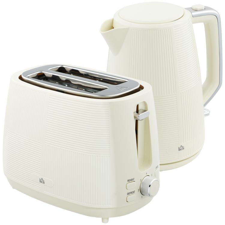 [UK Warehouse] Kettle and Toaster Set, 1.7L 3000W Fast Boil Kettle & 2 Slice Toaster Kitchen Set with 7 Level Browning Controls, Defrost, Reheat, Boil-dry Protection, Cream White - British D'sire
