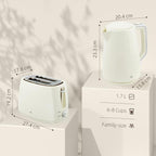 [UK Warehouse] Kettle and Toaster Set, 1.7L 3000W Fast Boil Kettle & 2 Slice Toaster Kitchen Set with 7 Level Browning Controls, Defrost, Reheat, Boil-dry Protection, Cream White - British D'sire