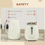[UK Warehouse] Kettle and Toaster Set, 1.7L 3000W Fast Boil Kettle & 2 Slice Toaster Kitchen Set with 7 Level Browning Controls, Defrost, Reheat, Boil-dry Protection, Cream White - British D'sire