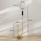 [UK Warehouse] Modern Floor Lamp with Shelf, Dimmable Floor Lamp with Linen Shade, RF Remote and Foot Switch for Living Room, Gold Tone - British D'sire