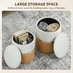 [UK Warehouse] Nesting Round Ottoman with Storage Set of 2 - Cream/Brown - British D'sire