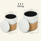 [UK Warehouse] Nesting Round Ottoman with Storage Set of 2 - Cream/Brown - British D'sire