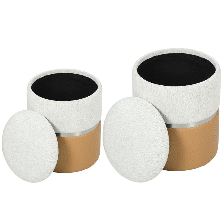 [UK Warehouse] Nesting Round Ottoman with Storage Set of 2 - Cream/Brown Secondary image