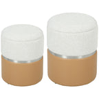 [UK Warehouse] Nesting Round Ottoman with Storage Set of 2 - Cream/Brown - British D'sire