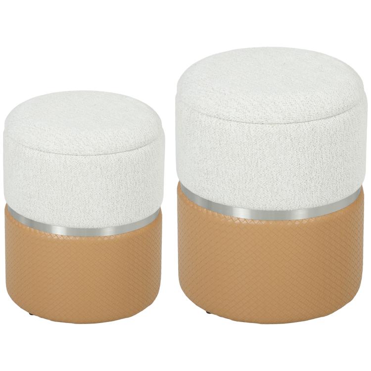 [UK Warehouse] Nesting Round Ottoman with Storage Set of 2 - Cream/Brown - British D'sire Main image