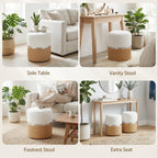 [UK Warehouse] Nesting Round Ottoman with Storage Set of 2 - Cream/Brown - British D'sire