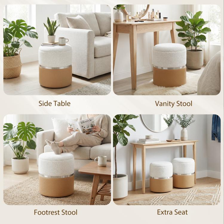 [UK Warehouse] Nesting Round Ottoman with Storage Set of 2 - Cream/Brown - British D'sire