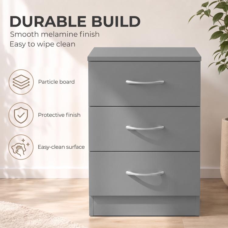 [UK Warehouse] Three-Drawer Simple Bedside Table - Grey - British D'sire