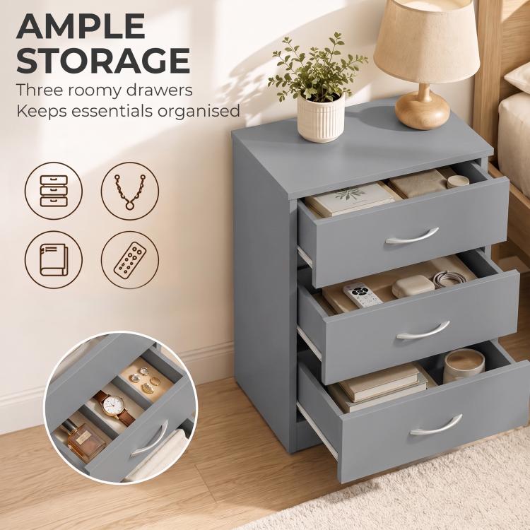 [UK Warehouse] Three-Drawer Simple Bedside Table - Grey - British D'sire