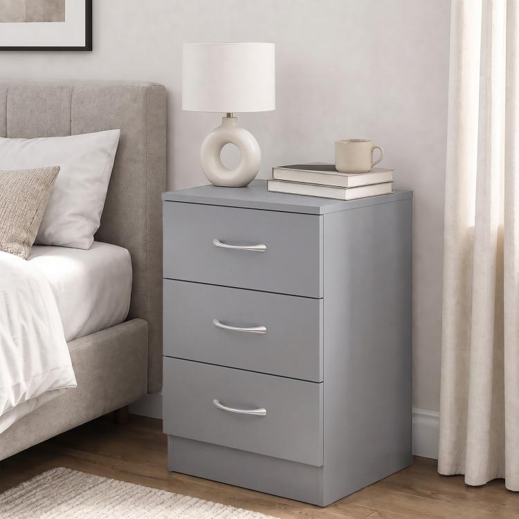 [UK Warehouse] Three-Drawer Simple Bedside Table - Grey - British D'sire