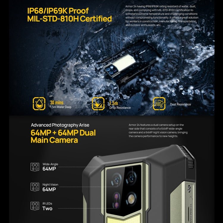 Ulefone Armor 24, 12GB+256GB, Rugged Phone, Side Fingerprint, 22000mAh, 6.78 inch Android 13 MediaTek Helio G96 Octa Core, Network: 4G, NFC(Black) - British D'sire
