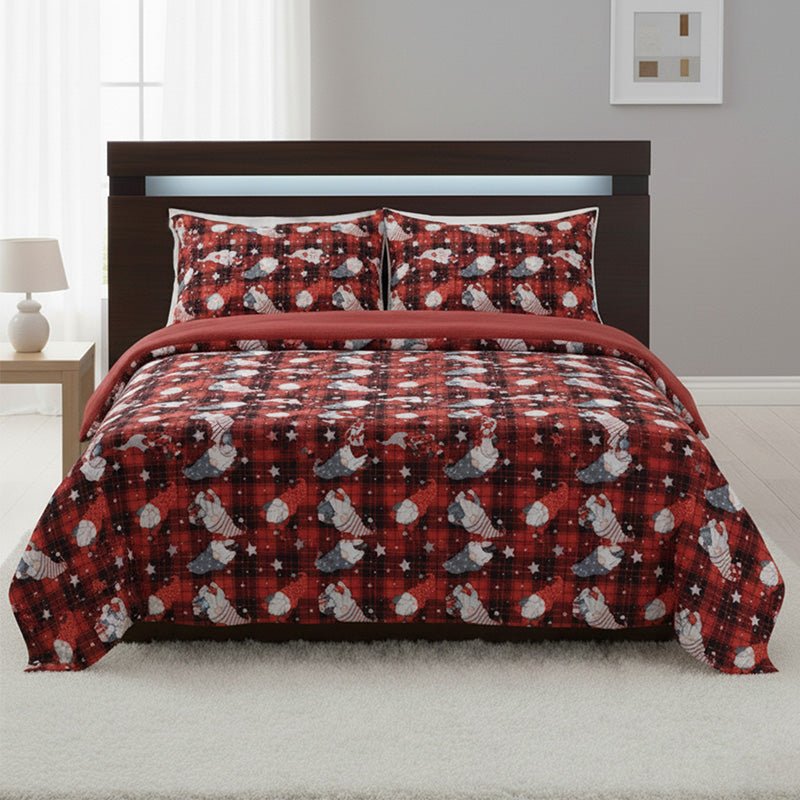 Ultra Soft Teddy Duvet Cover Set Gonk Christmas Print Cozy Fleece Bedding - Double - British D'sire