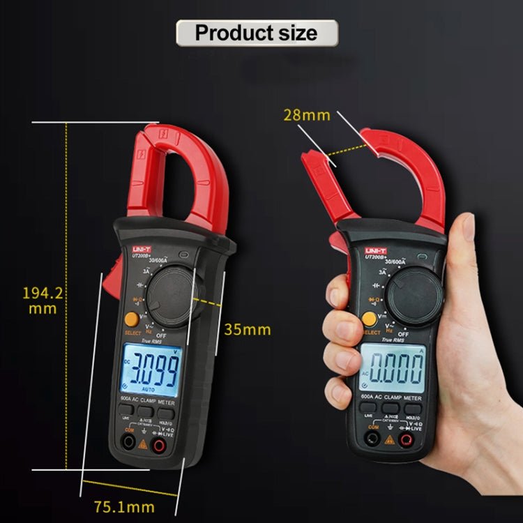 UNI - T UT200B+ 600A Digital Clamp Multimeter AC/DC Voltage Detector Frequency Resistance Tester - British D'sire