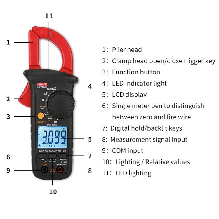 UNI - T UT200B+ 600A Digital Clamp Multimeter AC/DC Voltage Detector Frequency Resistance Tester - British D'sire