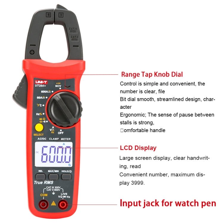 UNI - T UT204+ 600A Digital Clamp Meter AC DC Voltage Detector - British D'sire