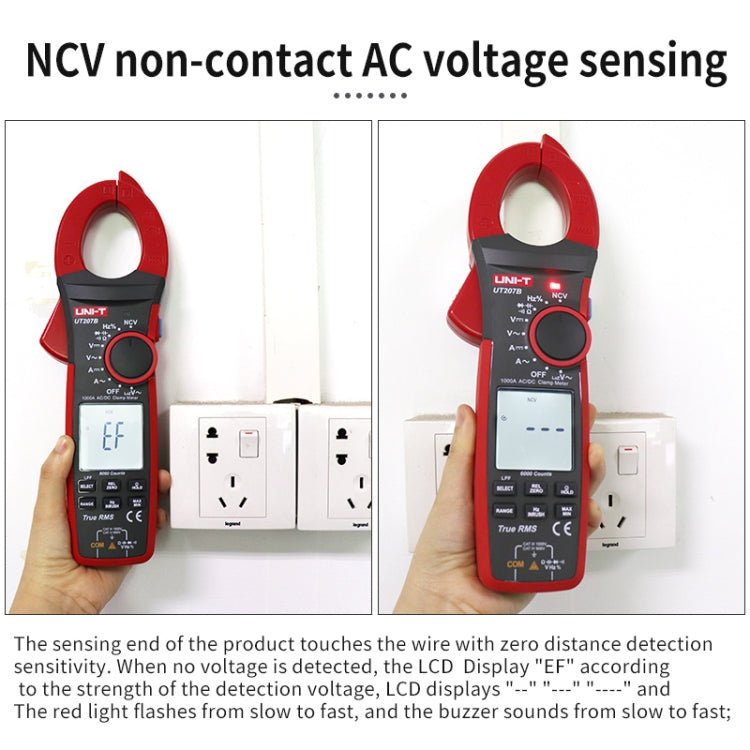 UNI - T UT205E 1000A 42mm Jaw Size Digital Clamp Meter AC DC Voltage Detector - British D'sire