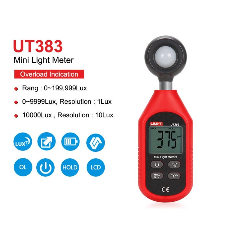 UNI - T UT383 200,000 LUX Digital Luxmeter Luminance Light Meter With LCD Backlit Display - British D'sire