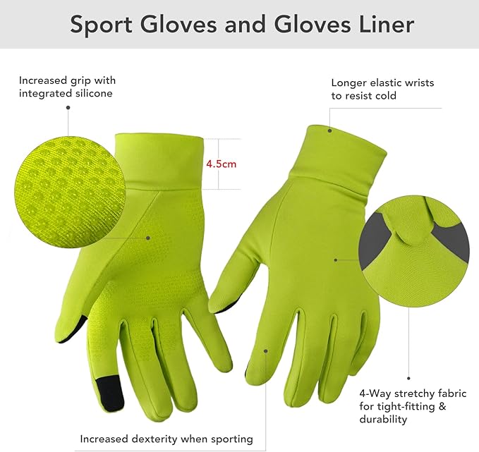 Unigear Running Gloves, Touch Screen Anti-slip Lightweight Gloves Liners for Cycling Biking Sporting Driving for Men Women