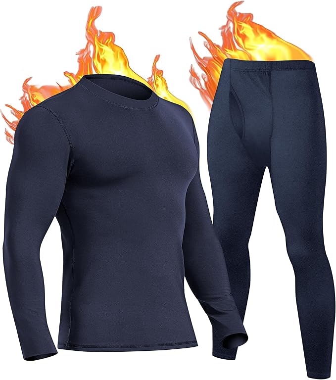 UNIQUEBELLA Mens Thermal Underwear Set Long Sleeve Tops Long Johns Thermal Base Layer Bottom Fleece Lined Quick Drying - Thermal Sets - British D'sire Main image