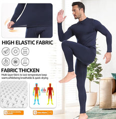UNIQUEBELLA Mens Thermal Underwear Set Long Sleeve Tops Long Johns Thermal Base Layer Bottom Fleece Lined Quick Drying - Thermal Sets - British D'sire