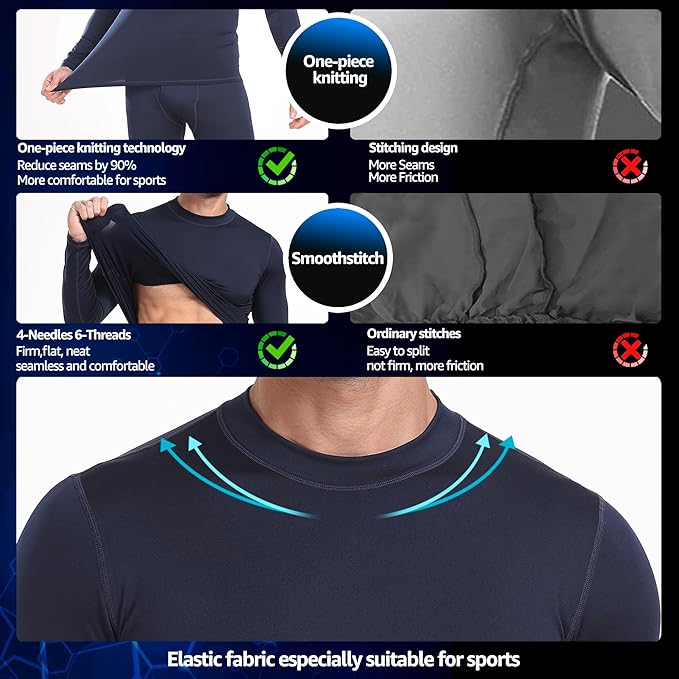 UNIQUEBELLA Mens Thermal Underwear Set Long Sleeve Tops Long Johns Thermal Base Layer Bottom Fleece Lined Quick Drying - Thermal Sets - British D'sire