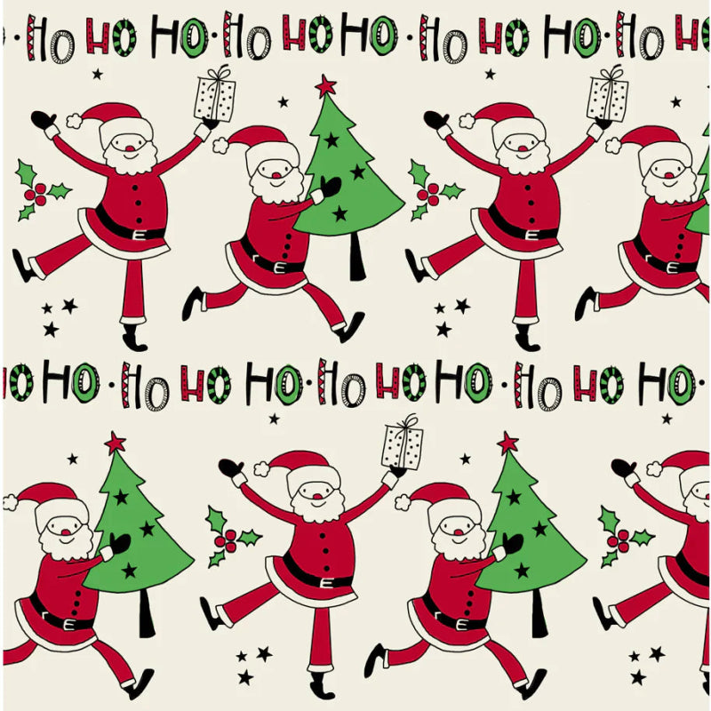 Uniqueco Printed FSCM Elf Ho Ho Santa on Cream - Wrapping Paper - British D'sire