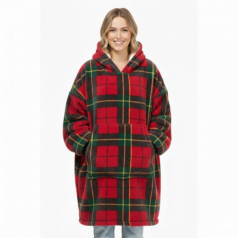 Unisex Tartan Check Fleece Hoodie Soft Warm Stylish Winter Loungewear - Grey - British D'sire