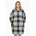 Unisex Tartan Check Fleece Hoodie Soft Warm Stylish Winter Loungewear - Grey - British D'sire