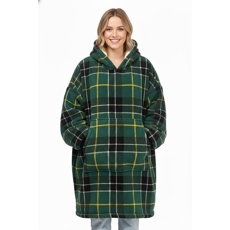 Unisex Tartan Check Fleece Hoodie Soft Warm Stylish Winter Loungewear - Grey - British D'sire
