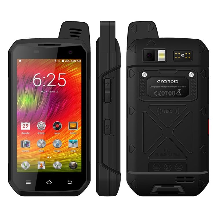 UNIWA B6000 PTT Walkie Talkie Rugged Phone, 4GB+64GB, IP68 Waterproof Dustproof Shockproof, 5000mAh Battery, 4.7 inch Android 9.0 MTK6762 Octa Core up to 2.0GHz, Network: 4G, NFC, OTG (Black) - British D'sire