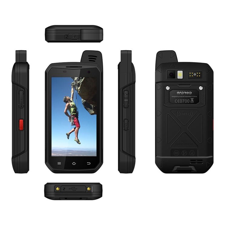 UNIWA B6000 PTT Walkie Talkie Rugged Phone, 4GB+64GB, IP68 Waterproof Dustproof Shockproof, 5000mAh Battery, 4.7 inch Android 9.0 MTK6762 Octa Core up to 2.0GHz, Network: 4G, NFC, OTG (Black) - British D'sire
