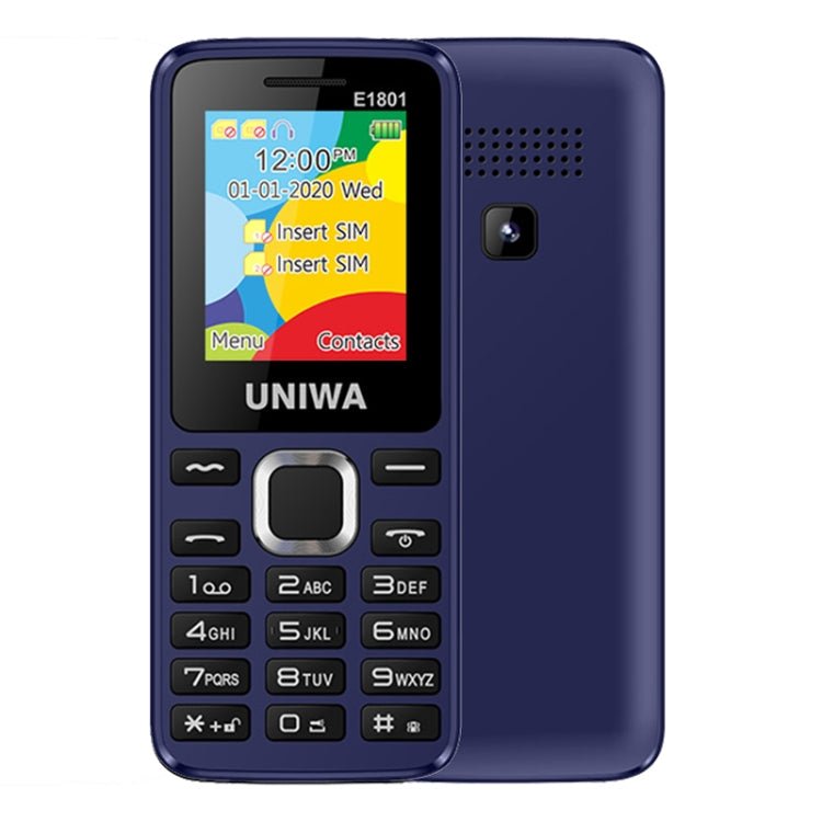 UNIWA E1801 Mobile Phone, 1.77 inch, 800mAh Battery, 21 Keys, Support Bluetooth, FM, MP3, MP4, GSM, Dual SIM(Blue) - British D'sire Main image