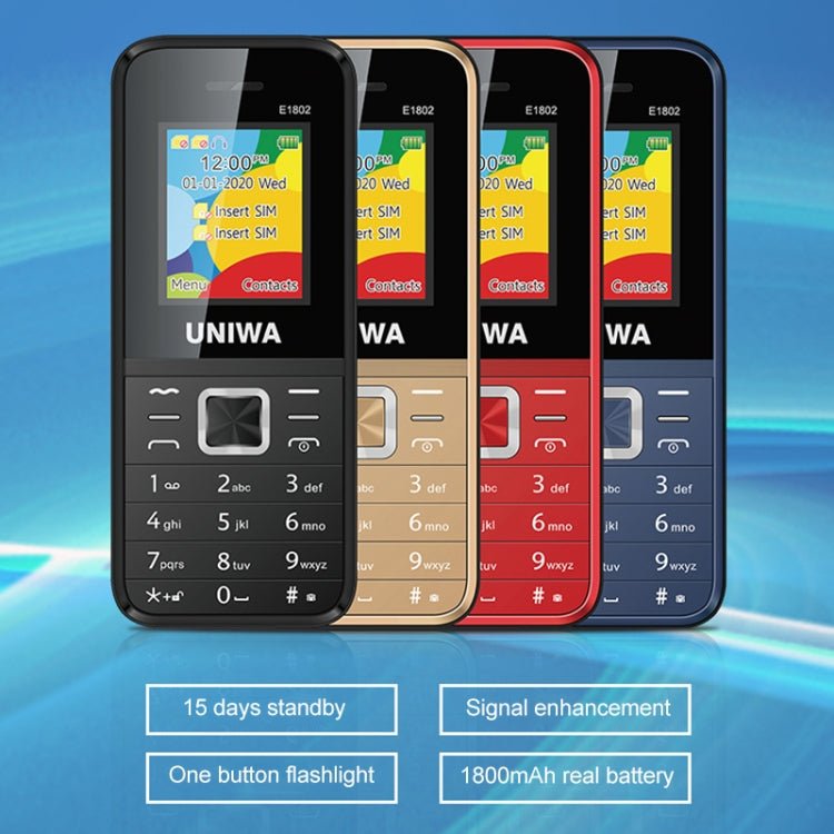UNIWA E1802 Mobile Phone, 1.77 inch, 1800mAh Battery, SC6531DA, 21 Keys, Support Bluetooth, FM, MP3, MP4, GSM, Dual SIM(Black) - British D'sire