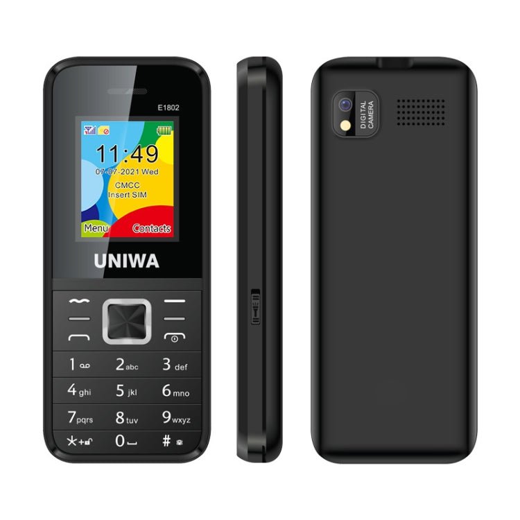UNIWA E1802 Mobile Phone, 1.77 inch, 1800mAh Battery, SC6531DA, 21 Keys, Support Bluetooth, FM, MP3, MP4, GSM, Dual SIM(Black) - British D'sire Main image