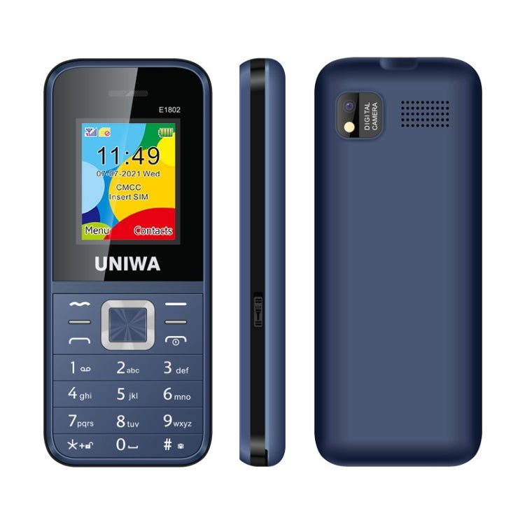 UNIWA E1802 Mobile Phone, 1.77 inch, 1800mAh Battery, SC6531DA, 21 Keys, Support Bluetooth, FM, MP3, MP4, GSM, Dual SIM(Blue) - British D'sire