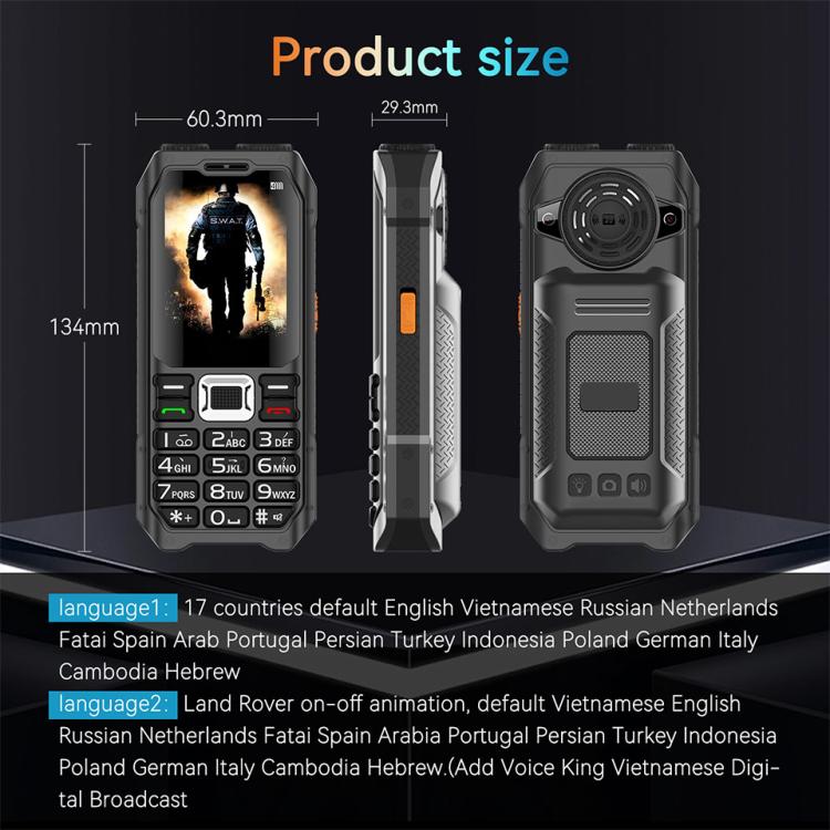 UNIWA M6000 Big Speaker Keypad Phone, 2.4 inch, Dual Flashlights, 21 Keys, SOS, FM, 4 SIM, GSM, Plug:EU Plug(Black) - British D'sire