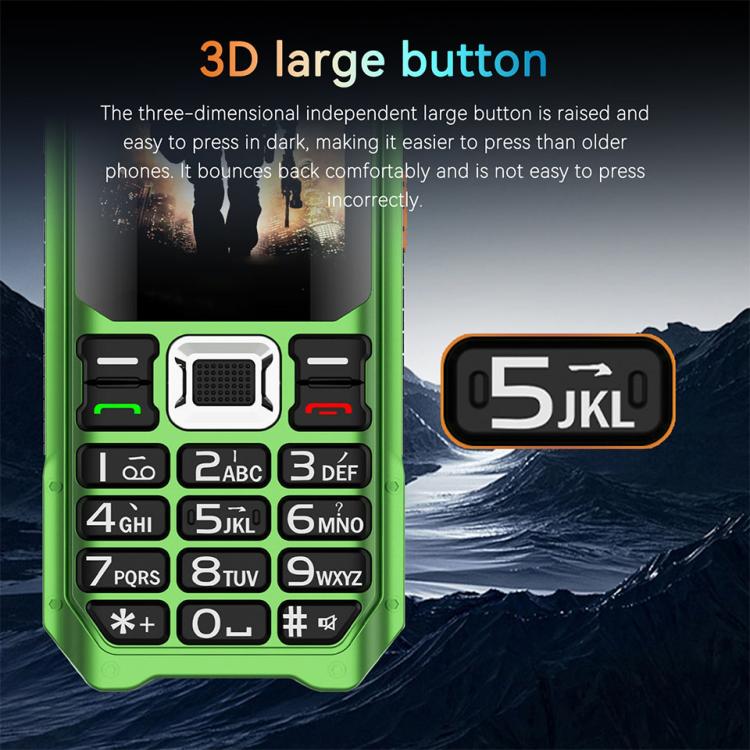 UNIWA M6000 Big Speaker Keypad Phone, 2.4 inch, Dual Flashlights, 21 Keys, SOS, FM, 4 SIM, GSM, Plug:EU Plug(Green) - British D'sire