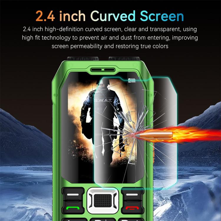 UNIWA M6000 Big Speaker Keypad Phone, 2.4 inch, Dual Flashlights, 21 Keys, SOS, FM, 4 SIM, GSM, Plug:UK Plug(Green) - British D'sire