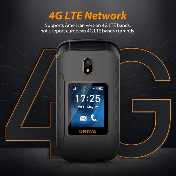 UNIWA V909T Flip Phone, 2.8 inch + 1.77 inch, UNISOC Tiger T107, Support Bluetooth, FM, Network: 4G, SOS, with Charge Dock Base(Black) - British D'sire