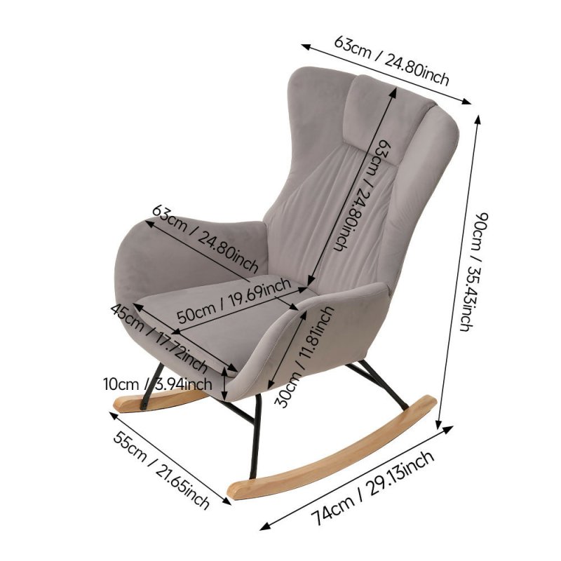 Upholstered Rocking Chair, Light Grey - Rocking Chair - British D'sire