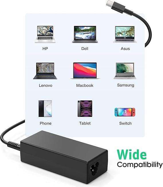 USB C Laptop Charger, 65W Chromebook Charger Compatible with HP Lenovo Dell Asus Acer Samsung Google Chromebook Fast Charging Type C - Laptop Charger - British D'sire