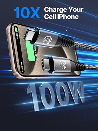 USB C to USB C Cable 3m 2Pack, 100W C to C Charger Cable Fast Charge USBC Type C Charging Lead for iPhone 16 15 Pro Max Plus MacBook iPad Air/Pro Samsung Galaxy S24/S23/S22 Ultra Pixel 8 Switch XPS Secondary image