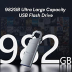 USB Stick 3.0 - 982GB, USB Flash Drive, Waterproof Memory Stick USB Drive with Keychain, Portable Metal Pen Drive for PC, Laptop, Computer and More - External Data Storage - British D'sire