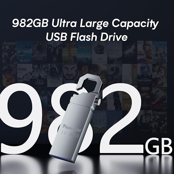 USB Stick 3.0 - 982GB, USB Flash Drive, Waterproof Memory Stick USB Drive with Keychain, Portable Metal Pen Drive for PC, Laptop, Computer and More - External Data Storage - British D'sire