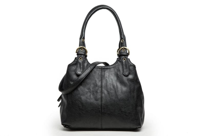 Vegan Leather Classic Mattea Black Soft Handbag with Double Compartment - Black - British D'sire