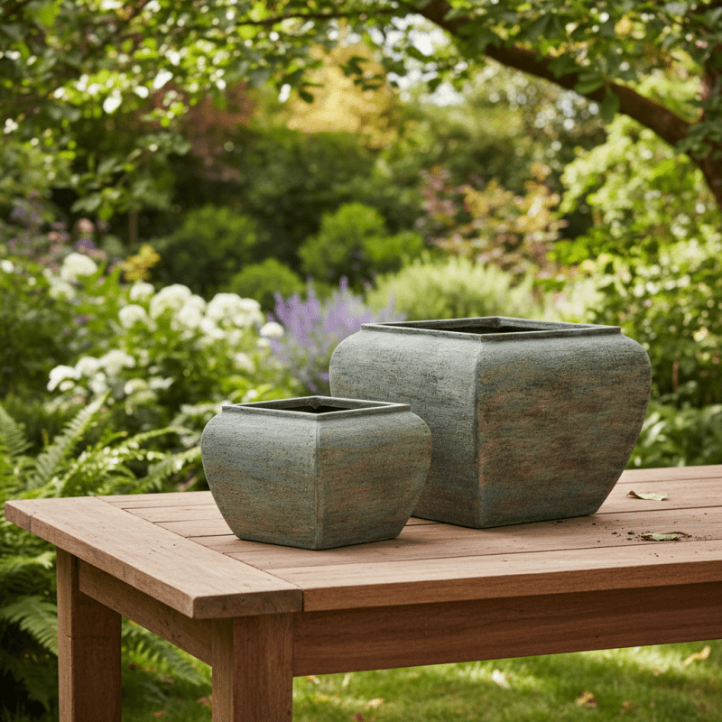 Verdan Square Drum Set Of 2 Planters - Plant Pot - British D'sire