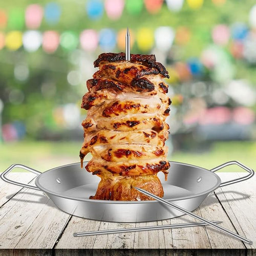 Vertical Kebab Skewer Stand Stainless Steel Chicken Skewers Vertical Skewer Grill Rack with 3 Different Sizes Spikes for Whole Chicken Fish Sausage Steak