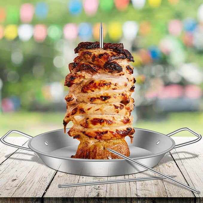Vertical Kebab Skewer Stand Stainless Steel Chicken Skewers Vertical Skewer Grill Rack with 3 Different Sizes Spikes for Whole Chicken Fish Sausage Steak - British D'sire