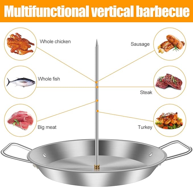Vertical Kebab Skewer Stand,Stainless Steel Chicken Skewers with Handle, BBQ Vertical Skewer Grill Rack Stand with 3 Different Sizes Spikes for Whole Chicken Fish Sausage Steak Turkey Kebab - British D'sire